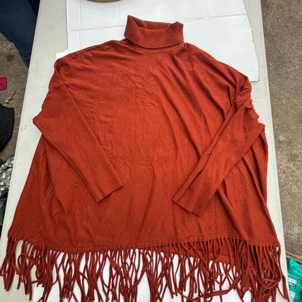 Cyrus Rust Turtleneck Sweater with Fringe